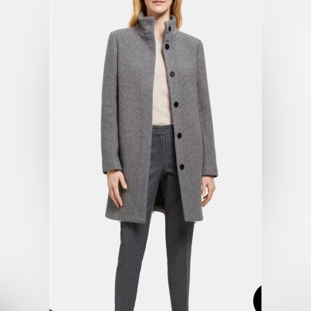 Theory NWT Gray Pea Coat Wool Blend Mid-Length